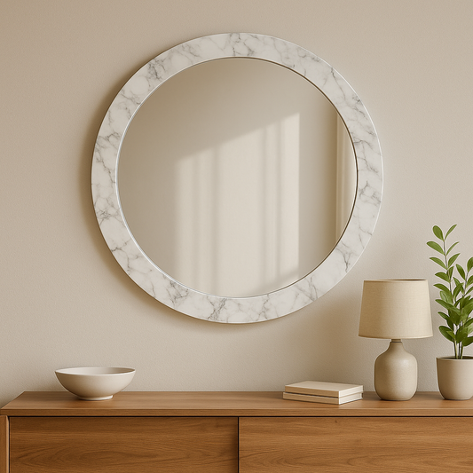 Espejo Redondo con Marco Impreso Mármol Blanco