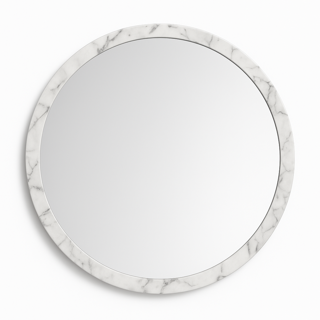 Espejo Redondo con Marco Impreso Mármol Blanco