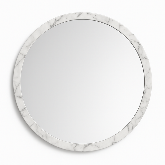 Espejo Redondo con Marco Impreso Mármol Blanco